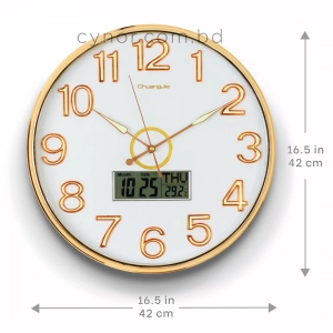 WC800-White-Executive White Dial Golden Fiber Frame Wall Clock with Radium Numerals Digital Calendar Display (2)
