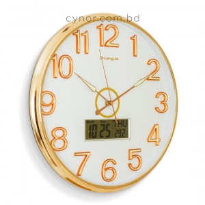 WC800-White-Executive White Dial Golden Fiber Frame Wall Clock with Radium Numerals Digital Calendar Display (3)