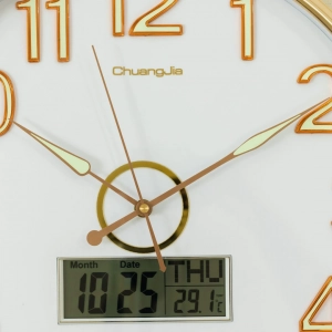WC800-White-Executive White Dial Golden Fiber Frame Wall Clock with Radium Numerals Digital Calendar Display (4)