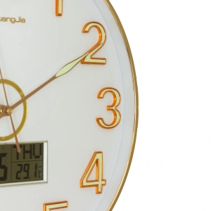 WC800-White-Executive White Dial Golden Fiber Frame Wall Clock with Radium Numerals Digital Calendar Display (6)