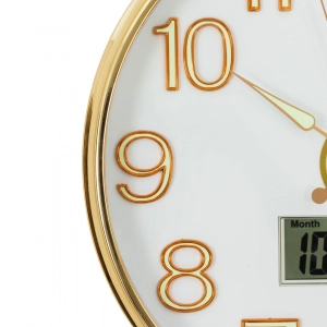 WC800-White-Executive White Dial Golden Fiber Frame Wall Clock with Radium Numerals Digital Calendar Display (7)