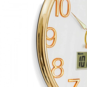 WC800-White-Executive White Dial Golden Fiber Frame Wall Clock with Radium Numerals Digital Calendar Display (8)