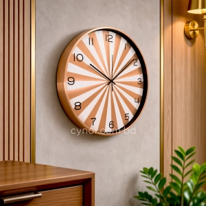 WC805-Copper-Modern Geometric Design Wall Clock Metal Frame Copper and White Sunburst Dial and Glass Cover (1)