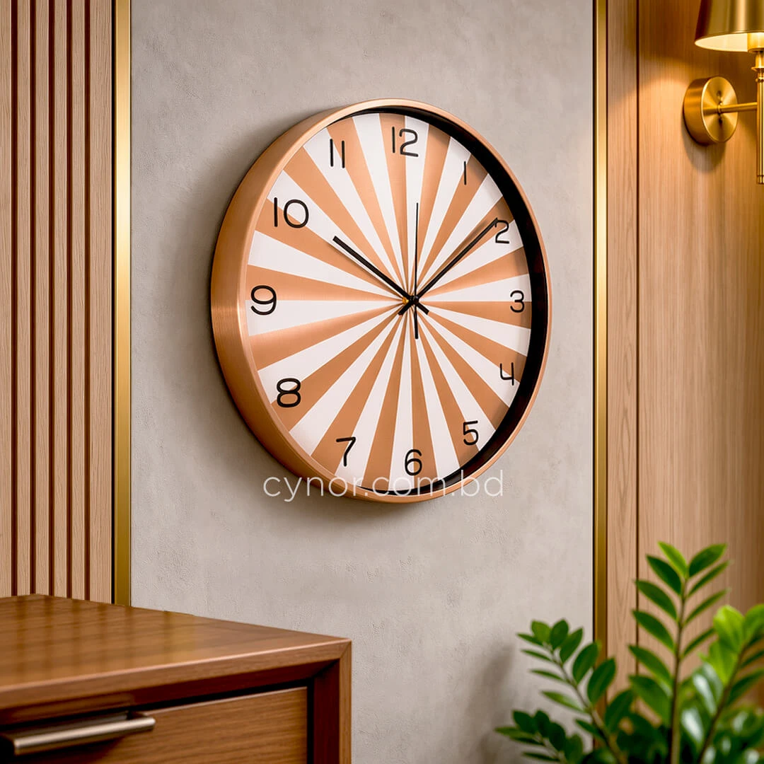 WC805-Copper-Modern Geometric Design Wall Clock Metal Frame Copper and White Sunburst Dial and Glass Cover (1) WC805-Copper-Modern Geometric Design Wall Clock Metal Frame Copper and White Sunburst Dial and Glass Cover (1)