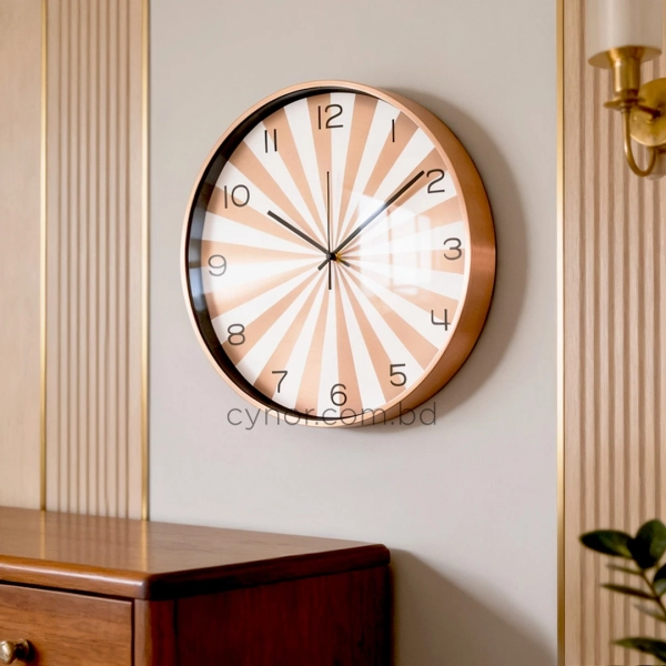 WC805-Copper-Modern Geometric Design Wall Clock Metal Frame Copper and White Sunburst Dial and Glass Cover (9)