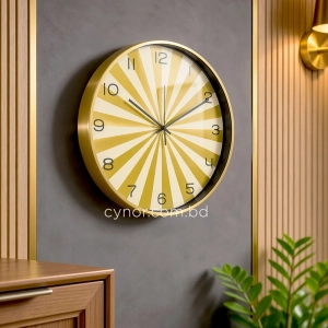 WC805-Golden-Modern Geometric Design Wall Clock Metal Frame Golden and White Sunburst Dial and Glass Cover (8)