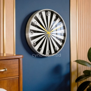 WC805-Silver-Modern Geometric Design Wall Clock Silver Fiber Frame Black and White Sunburst Dial and Glass Cover (2)