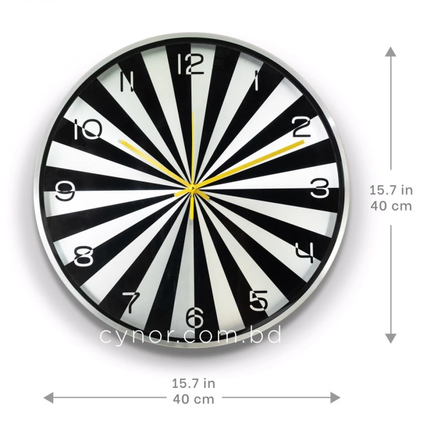 WC805-Silver-Modern Geometric Design Wall Clock Silver Fiber Frame Black and White Sunburst Dial and Glass Cover (3)