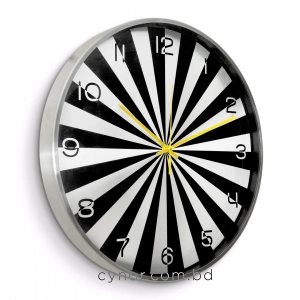 WC805-Silver-Modern Geometric Design Wall Clock Silver Fiber Frame Black and White Sunburst Dial and Glass Cover (4)