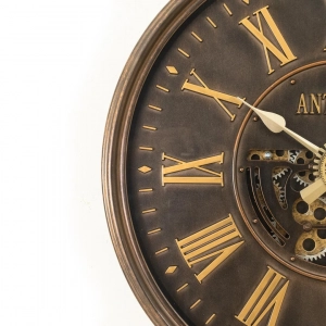 WC807-Vintage Rotating Gear Wall Clock in Distressed Antique Finish with Golden Roman Numerals (5)