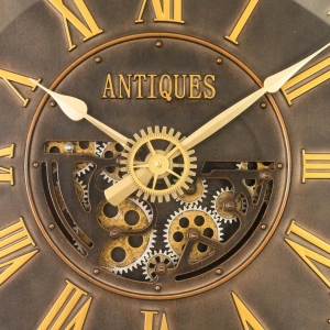 WC807-Vintage Rotating Gear Wall Clock in Distressed Antique Finish with Golden Roman Numerals (6)