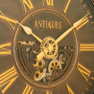 WC807-Vintage Rotating Gear Wall Clock in Distressed Antique Finish with Golden Roman Numerals (7)