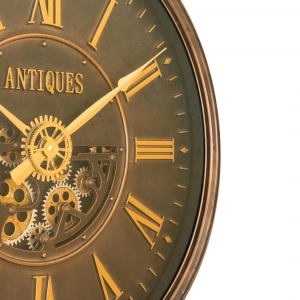 WC807-Vintage Rotating Gear Wall Clock in Distressed Antique Finish with Golden Roman Numerals (8)