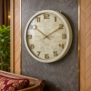 WC808-1-Vintage Distressed Cream Fiber Frame parchment Textured Beige Dial Brown Numerals Wall Clock (1)
