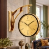 WC810-Golden-Art Deco Double Sided Station Wall Clock Champagne Golden and Black Bracket with Brushed Golden Dial (2)