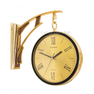 WC810-Golden-Art Deco Double Sided Station Wall Clock Champagne Golden and Black Bracket with Brushed Golden Dial (3)