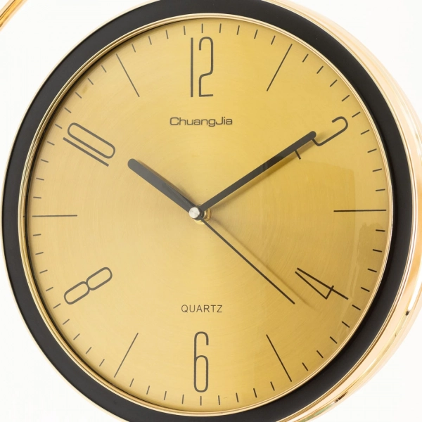 WC810-Golden-Art Deco Double Sided Station Wall Clock Champagne Golden and Black Bracket with Brushed Golden Dial (7)
