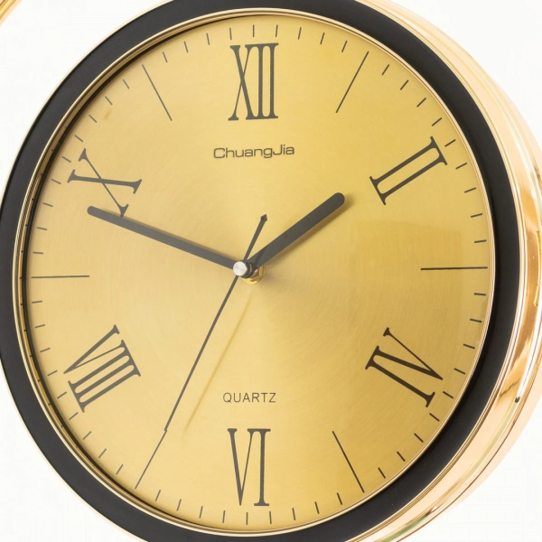 WC810-Golden-Art Deco Double Sided Station Wall Clock Champagne Golden and Black Bracket with Brushed Golden Dial (8)