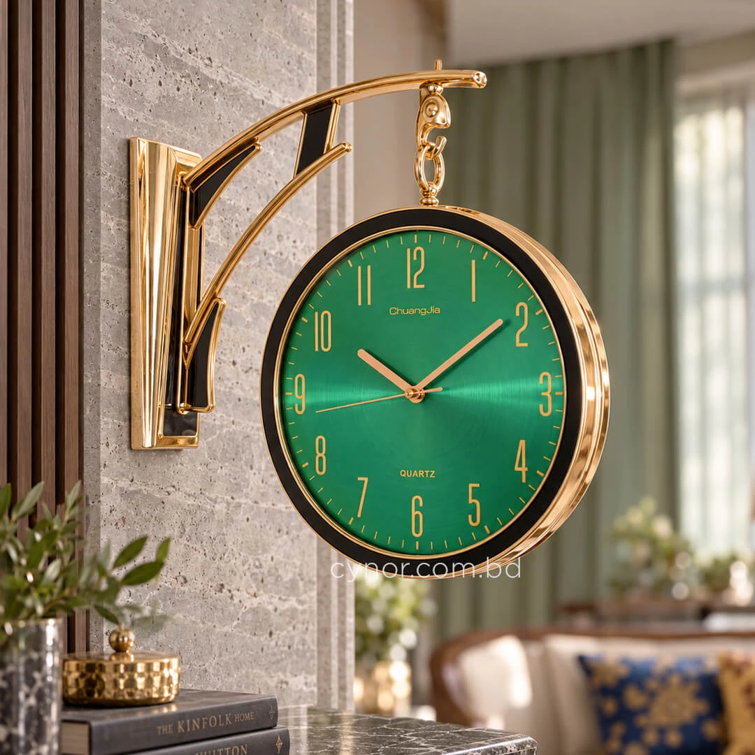 WC810-Green-Art Deco Double Sided Station Wall Clock Champagne Golden and Black Bracket with Emerald Green Dial (2) WC810-Green-Art Deco Double Sided Station Wall Clock Champagne Golden and Black Bracket with Emerald Green Dial (2)