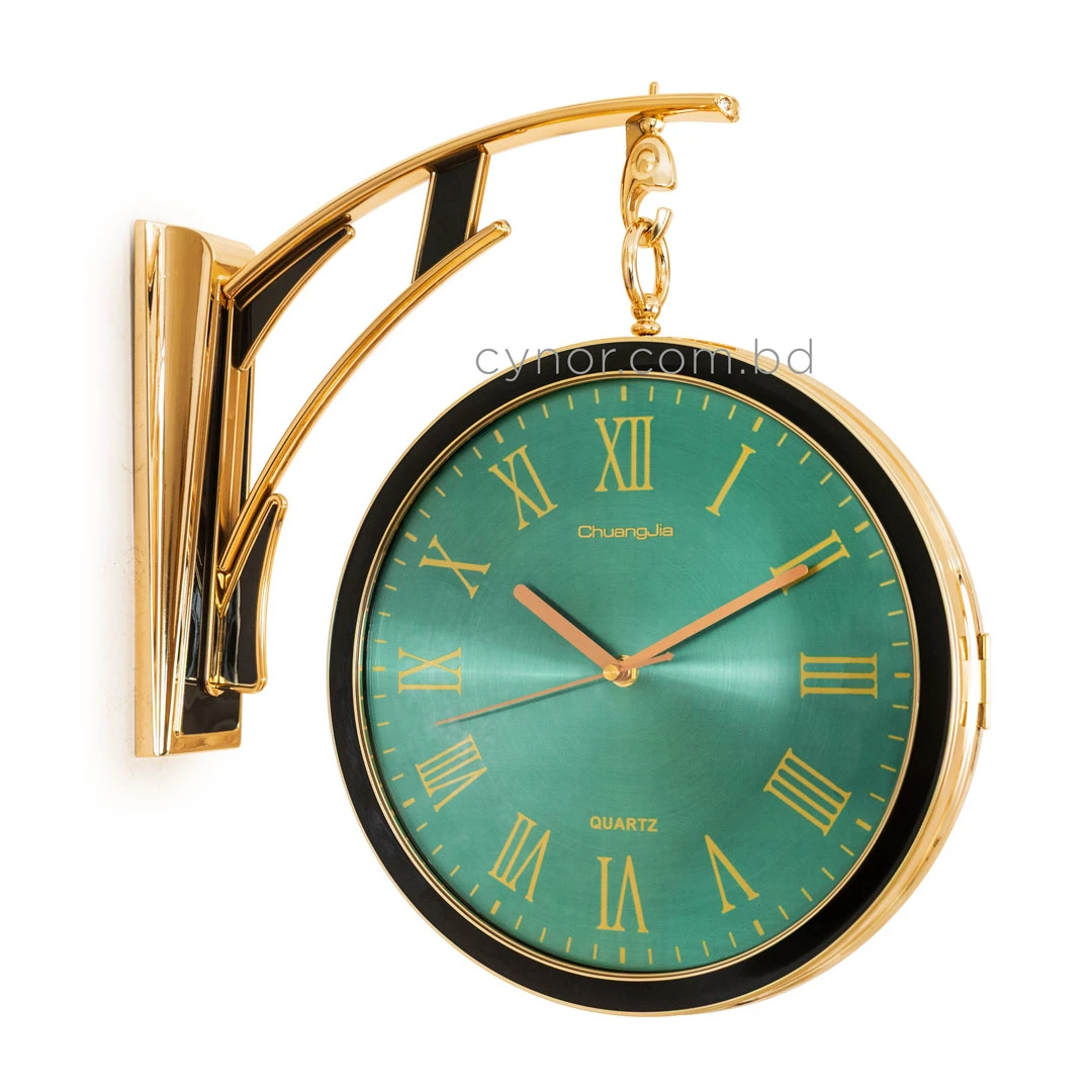 WC810-Green-Art Deco Double Sided Station Wall Clock Champagne Golden and Black Bracket with Emerald Green Dial (4) WC810-Green-Art Deco Double Sided Station Wall Clock Champagne Golden and Black Bracket with Emerald Green Dial (4)