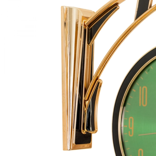 WC810-Green-Art Deco Double Sided Station Wall Clock Champagne Golden and Black Bracket with Emerald Green Dial (8)