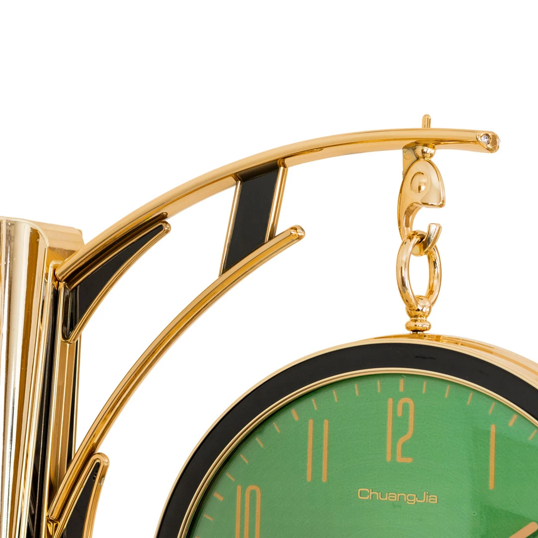 WC810-Green-Art Deco Double Sided Station Wall Clock Champagne Golden and Black Bracket with Emerald Green Dial (9) WC810-Green-Art Deco Double Sided Station Wall Clock Champagne Golden and Black Bracket with Emerald Green Dial (9)