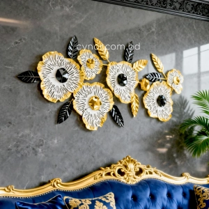 WR743-Floral Blossom Metal SS Wall Decor in White, Gold, and Glossy Black Finish (1)
