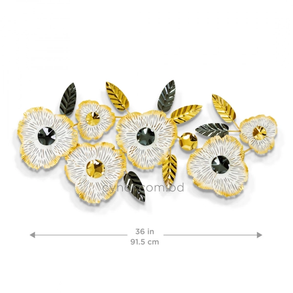 WR743-Floral Blossom Metal SS Wall Decor in White, Gold, and Glossy Black Finish (2)
