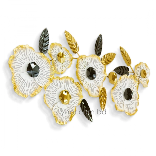 WR743-Floral Blossom Metal SS Wall Decor in White, Gold, and Glossy Black Finish (3)