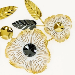 WR743-Floral Blossom Metal SS Wall Decor in White, Gold, and Glossy Black Finish (6)