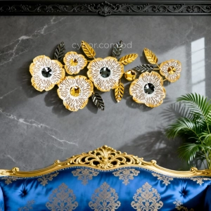 WR743-Floral Blossom Metal SS Wall Decor in White, Gold, and Glossy Black Finish-7