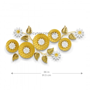 WR744-Golden Textured Medallion and White Floral Metal Stainless Steel Wall Decor (3)