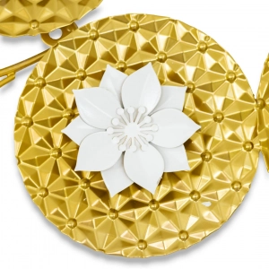 WR744-Golden Textured Medallion and White Floral Metal Stainless Steel Wall Decor (5)