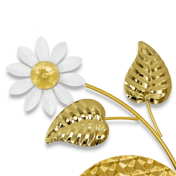 WR744-Golden Textured Medallion and White Floral Metal Stainless Steel Wall Decor (6)