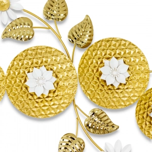 WR744-Golden Textured Medallion and White Floral Metal Stainless Steel Wall Decor (7)