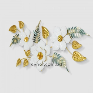 WR745-White Floral Blossoms with Stainless Steel Golden Leaves and Emerald Fern Metal Wall Decor (4)