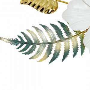 WR745-White Floral Blossoms with Stainless Steel Golden Leaves and Emerald Fern Metal Wall Decor (5)