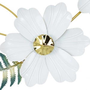 WR745-White Floral Blossoms with Stainless Steel Golden Leaves and Emerald Fern Metal Wall Decor (6)