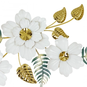 WR745-White Floral Blossoms with Stainless Steel Golden Leaves and Emerald Fern Metal Wall Decor (8)