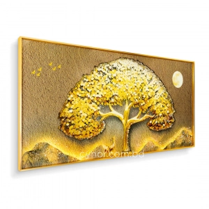 WR746-LED-Illuminated Golden Tree of Fortune Wall Art with Crystal Stone Accents and Aluminium Frame (4)