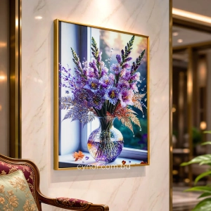 WR747-1-Elegant Purple Floral Bouquet Wall Art with Glittering Stone Accents and Aluminium Frame (1)