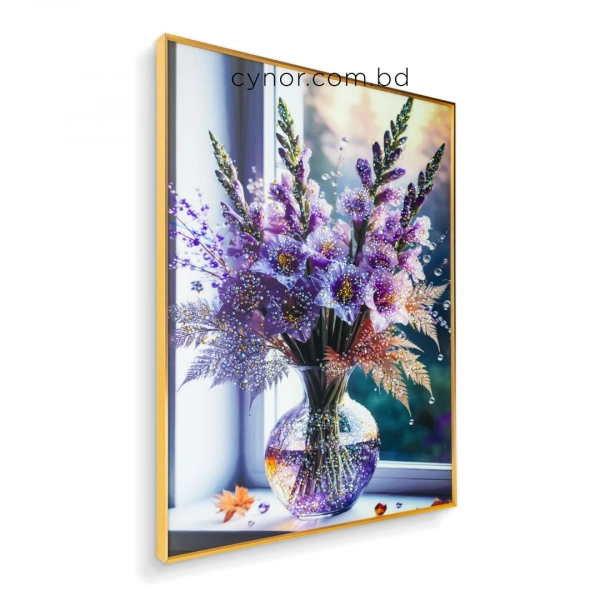 WR747-1-Elegant Purple Floral Bouquet Wall Art with Glittering Stone Accents and Aluminium Frame (3)
