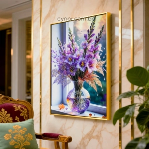 WR747-1-Elegant Purple Floral Bouquet Wall Art with Glittering Stone Accents and Aluminium Frame (9)