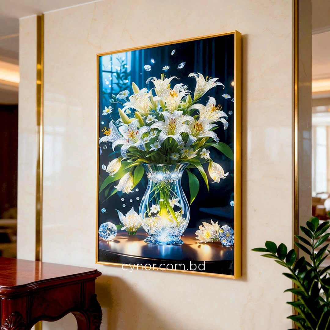 WR747-2-Radiant Lily Bouquet in Crystal Vase Wall Art with Glittering Stone Accents and Aluminium Frame (1) WR747-2-Radiant Lily Bouquet in Crystal Vase Wall Art with Glittering Stone Accents and Aluminium Frame (1)