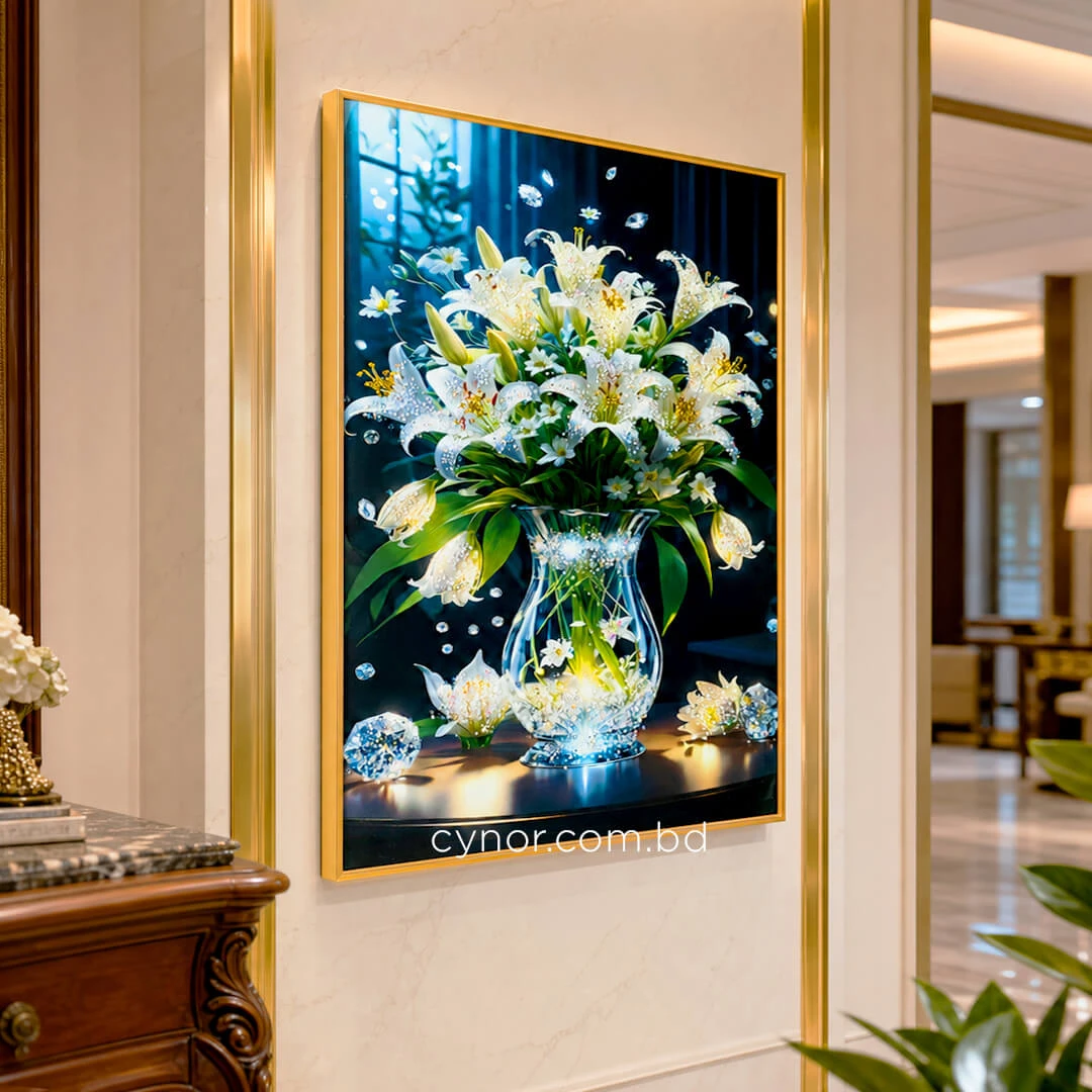 WR747-2-Radiant Lily Bouquet in Crystal Vase Wall Art with Glittering Stone Accents and Aluminium Frame (10) WR747-2-Radiant Lily Bouquet in Crystal Vase Wall Art with Glittering Stone Accents and Aluminium Frame (10)