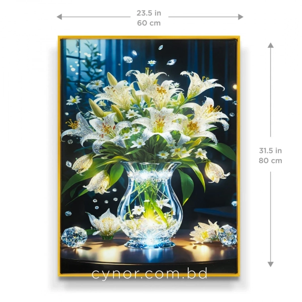 WR747-2-Radiant Lily Bouquet in Crystal Vase Wall Art with Glittering Stone Accents and Aluminium Frame (2)