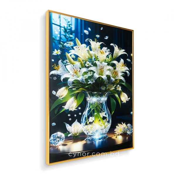 WR747-2-Radiant Lily Bouquet in Crystal Vase Wall Art with Glittering Stone Accents and Aluminium Frame (3)