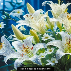 WR747-2-Radiant Lily Bouquet in Crystal Vase Wall Art with Glittering Stone Accents and Aluminium Frame (4)