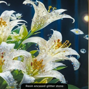 WR747-2-Radiant Lily Bouquet in Crystal Vase Wall Art with Glittering Stone Accents and Aluminium Frame (5)