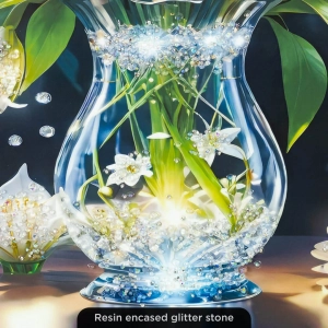 WR747-2-Radiant Lily Bouquet in Crystal Vase Wall Art with Glittering Stone Accents and Aluminium Frame (6)